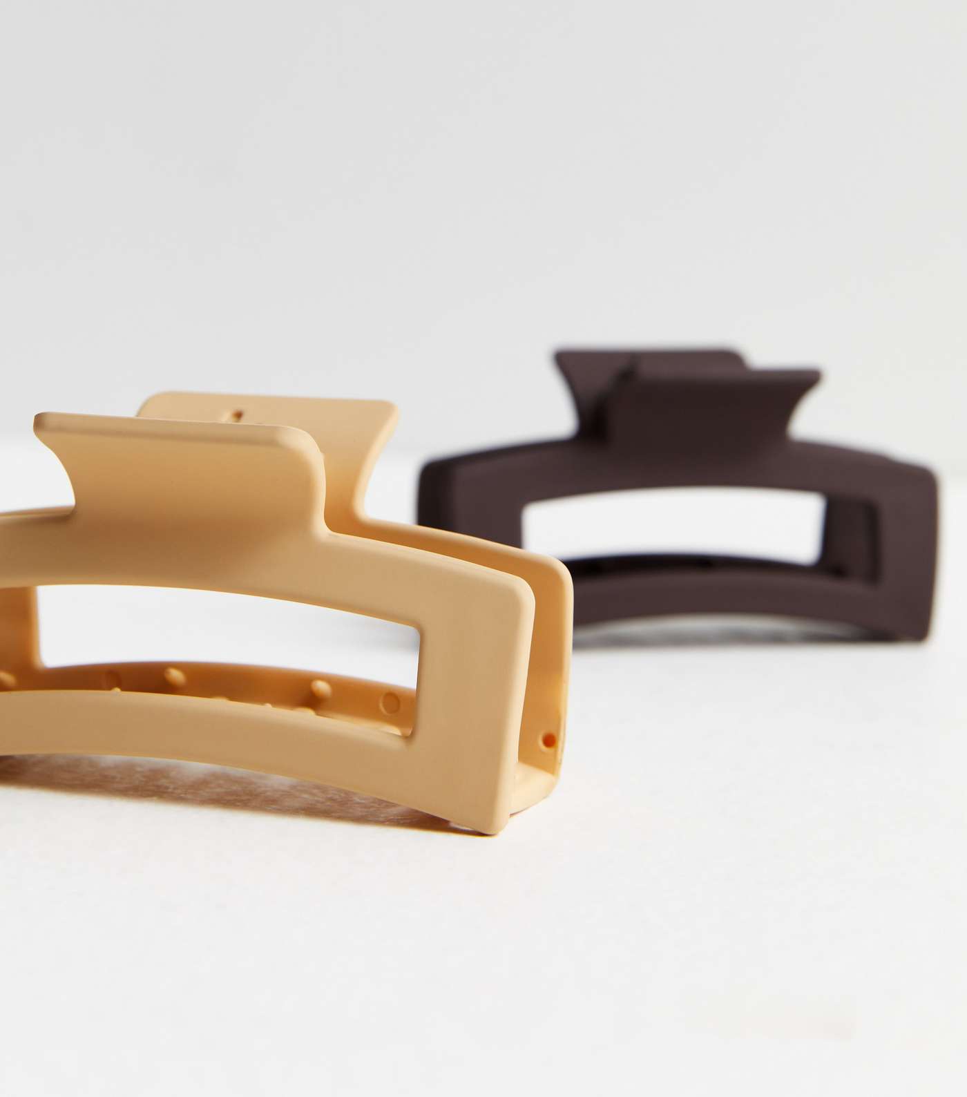 2 Pack Brown and Camel Matte Rectangle Hair Claw Clips Image 3