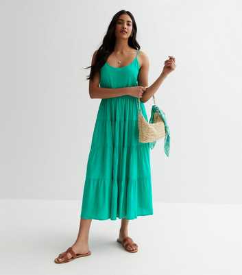 Sunshine Soul Green Strappy Tiered Midaxi Dress 