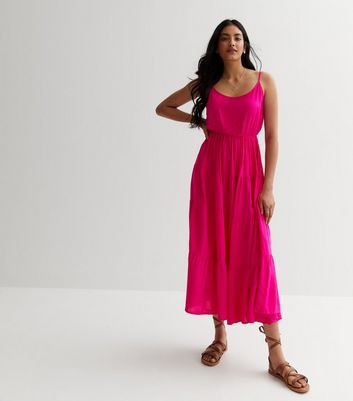 Sunshine Soul Pink Strappy Tiered Midi Dress New Look
