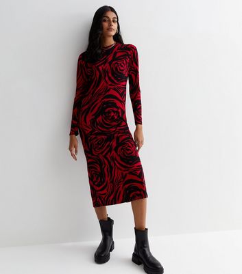 Long black dress with hotsell red roses