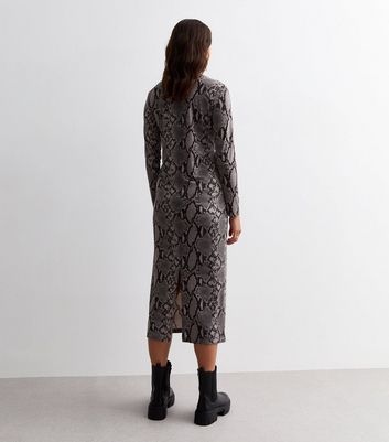 Black Snake Print Long Sleeve Midaxi Dress New Look