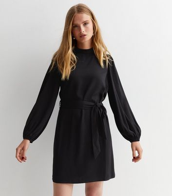 Black High Neck Belted Tunic Dress New Look