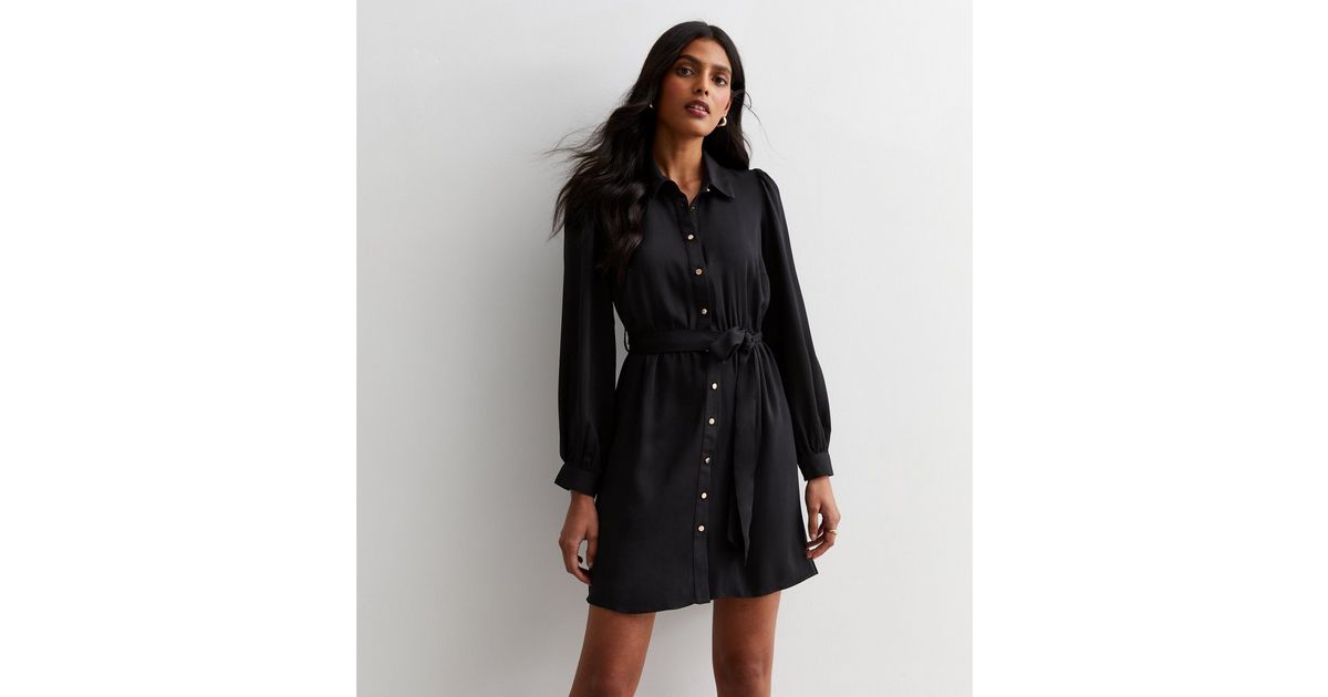 Belted Shirt Detail Mini Woven Dress