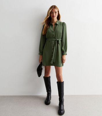 New look khaki shirt hot sale dress