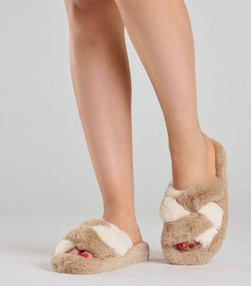 Loungeable Brown Faux Fur Twist Slippers New Look