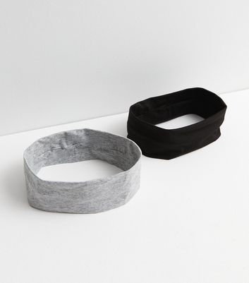 2 Pack Black and Grey Jersey Headbands New Look