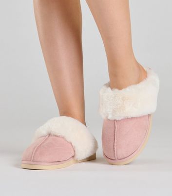 Loungeable Pink Faux Fur Trim Mule Slippers New Look