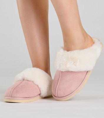 Pink fluffy hot sale mule slippers