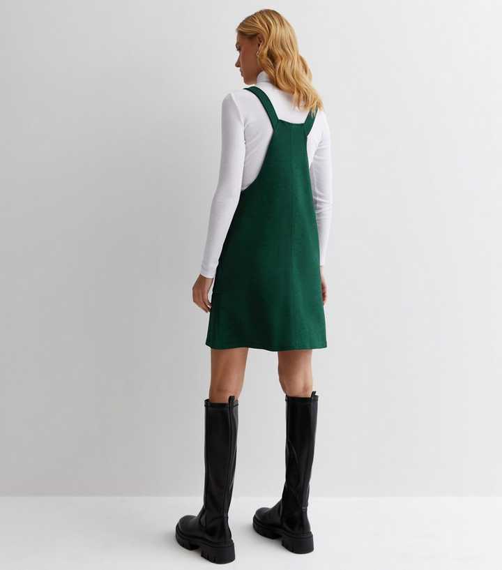 Dark Green Crepe Pinafore Mini Dress Dark Green Crepe Pinafore Mini Dress