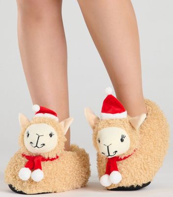 Loungeable Cream Faux Fur Llama Slippers New Look