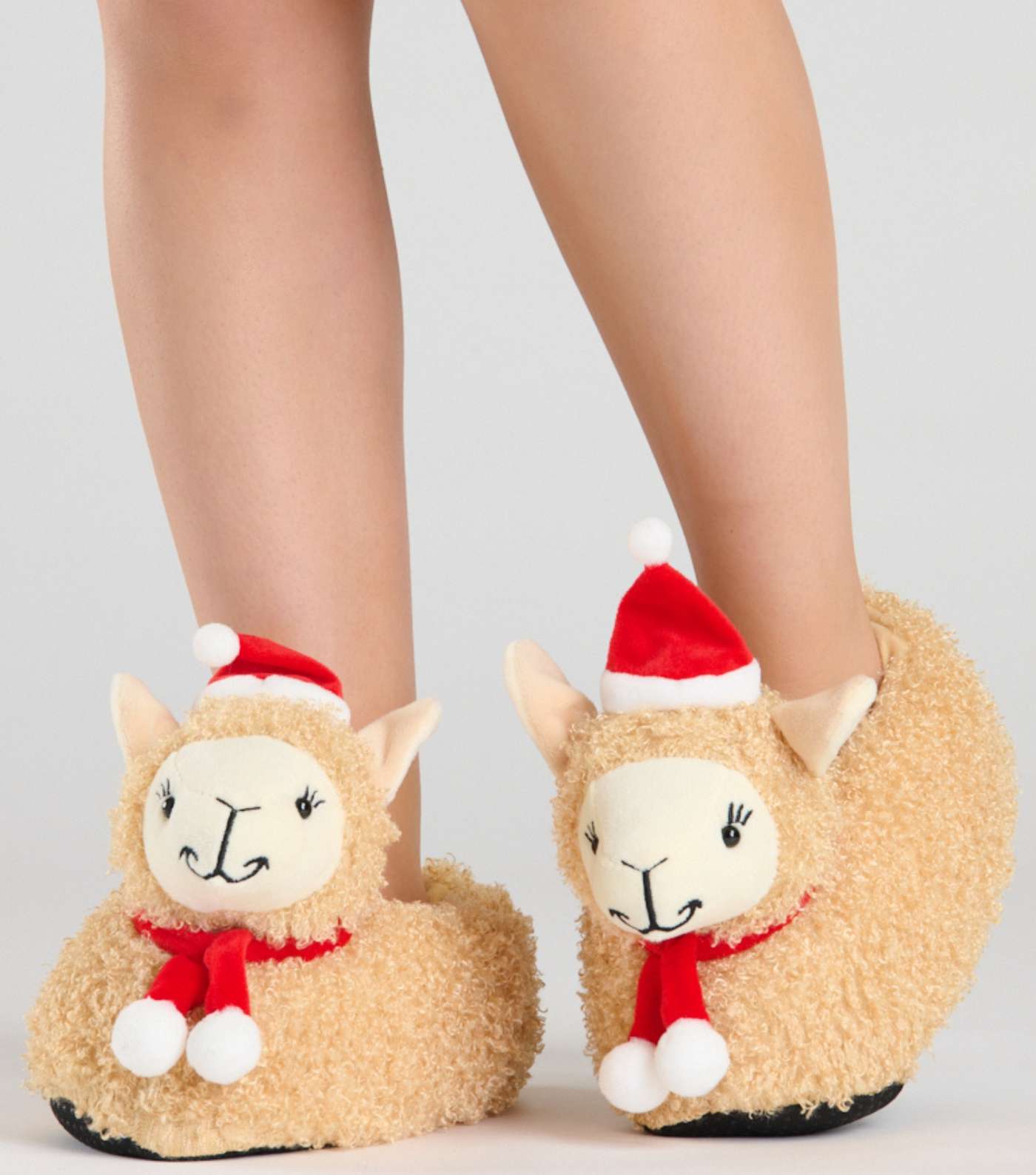 Loungeable Cream Faux Fur Llama Slippers Image 2