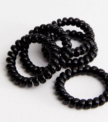 5 Pack Black Spiral Stretch Hair Bands New Look