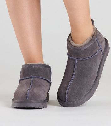 Loungeable Grey Real Sheepskin Slipper Boots New Look