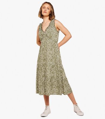 Olive Abstract Print Midi Dress