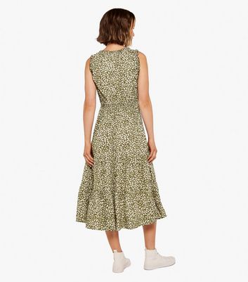 Apricot Olive Abstract Midi Dress New Look