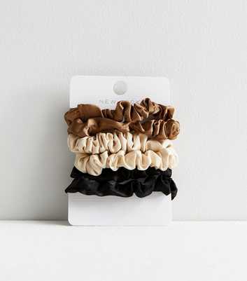 6 Pack Brown Black and Off White Satin Mini Scrunchies
