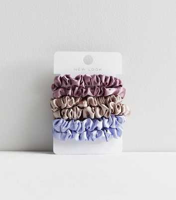 6 Pack Blue Lilac and Stone Satin Mini Scrunchies