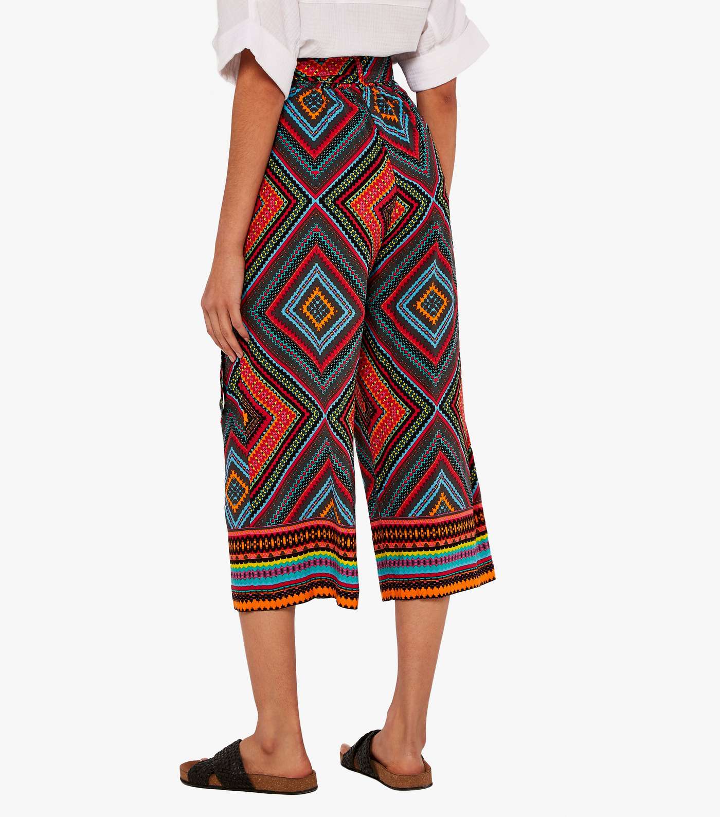 Apricot Red Pattern Tie Waist Culottes Image 3