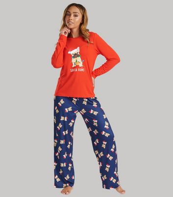 Loungeable Red Trouser Pyjama Set with Christmas Frenchie Print New Look