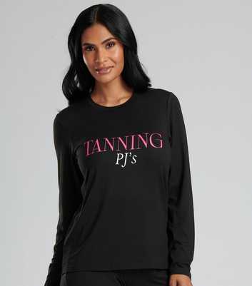Loungeable Black Trouser Pyjama Set with Tanning PJs Logo