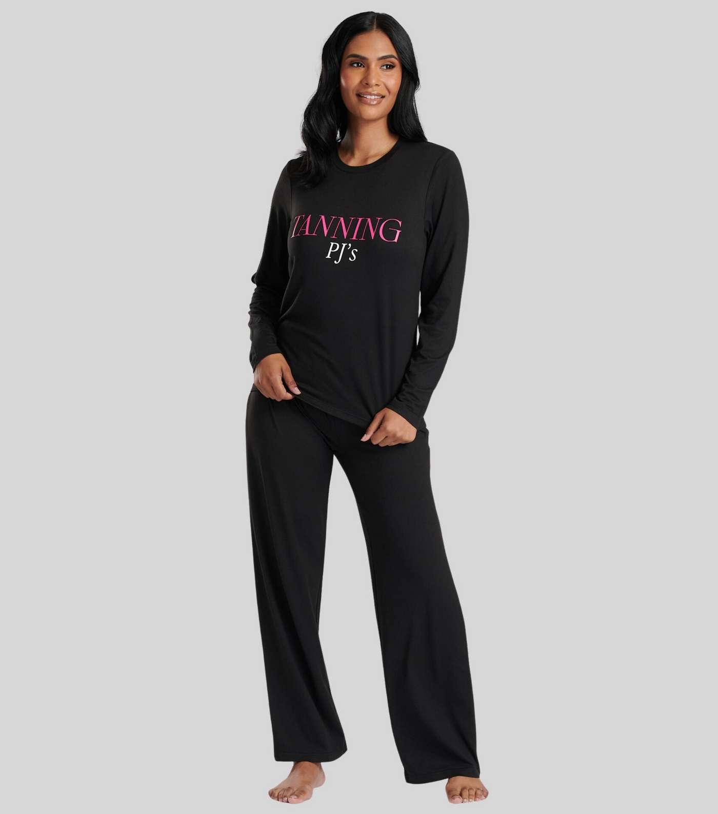 Loungeable Black Trouser Pyjama Set with Tanning PJs Logo Image 2
