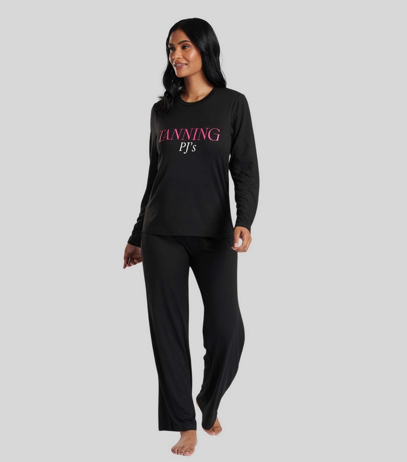 Loungeable Black Trouser Pyjama Set with Tanning PJs Logo Image 4