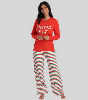 Loungeable Red Trouser Pyjama Set with Mama Elf Logo
