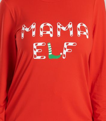 Loungeable Red Trouser Pyjama Set with Mama Elf Logo New Look