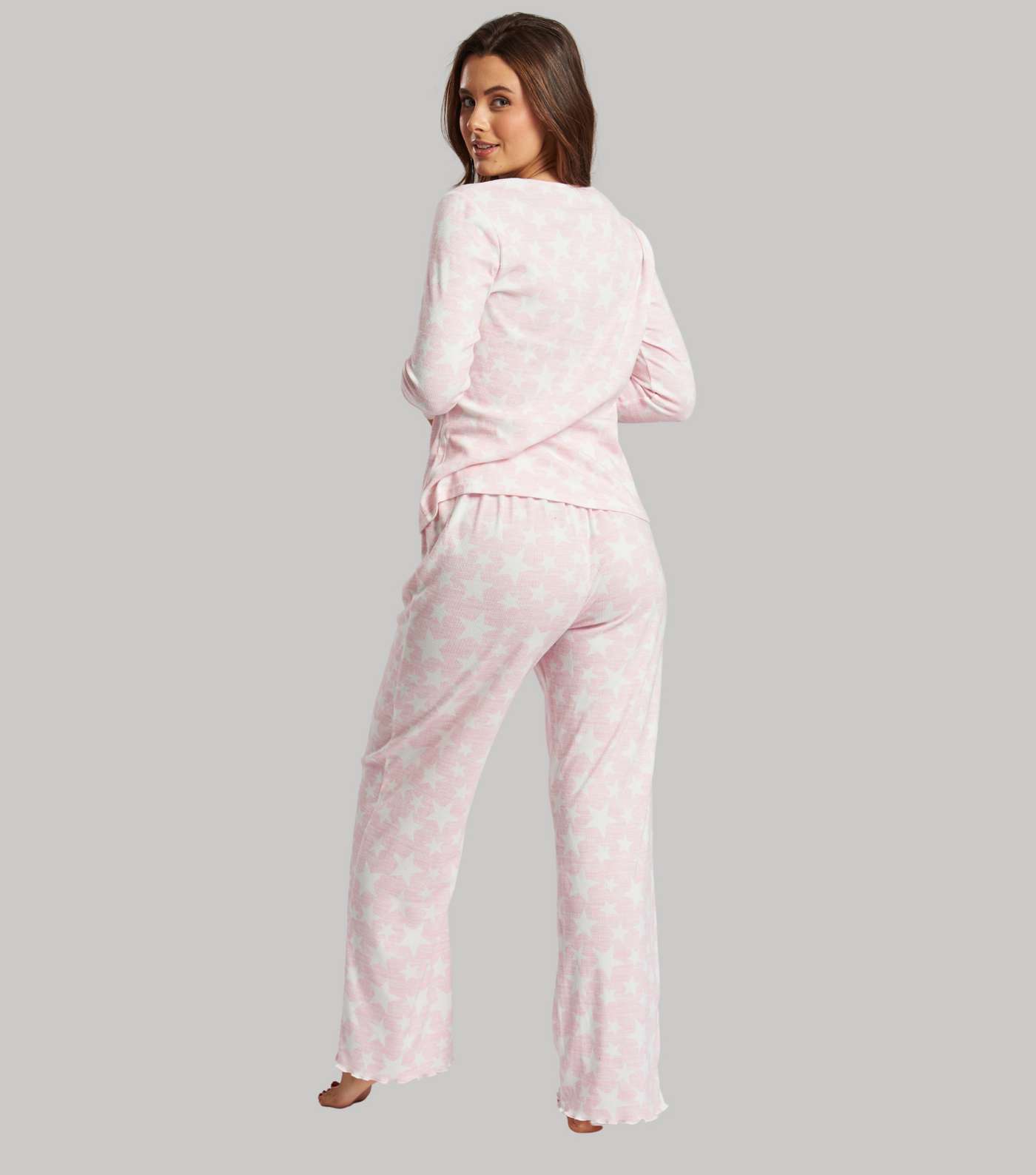 Loungeable Pink Super Soft Ribbed Trouser Pyjama Set with Star Print Image 5
