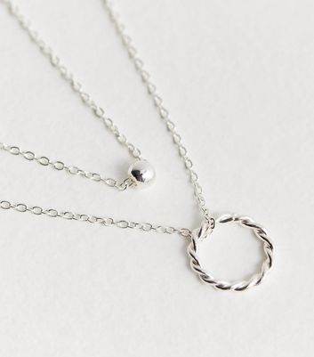 Silver Sphere and Twist Hoop Layered Necklace New Look