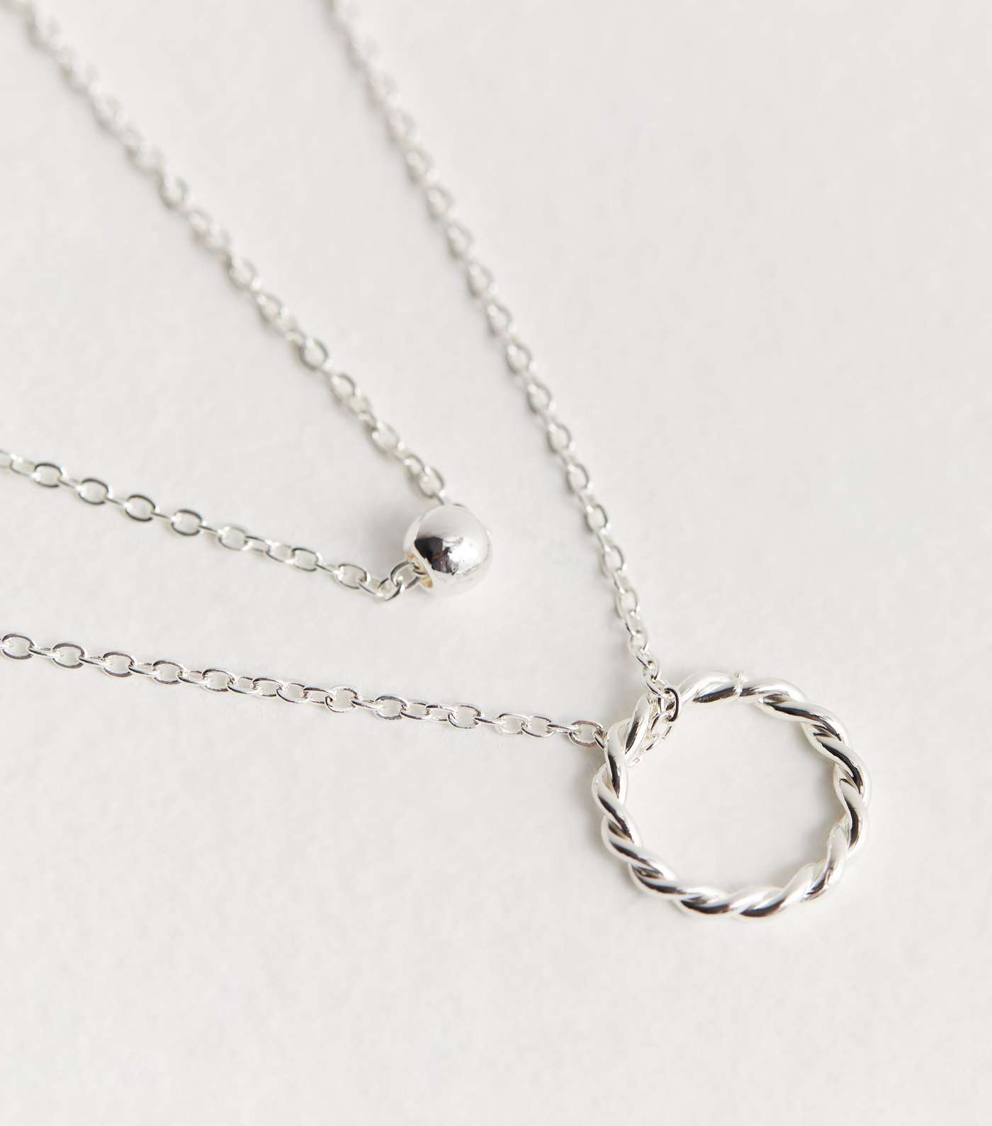 Silver Sphere and Twist Hoop Layered Necklace Image 3