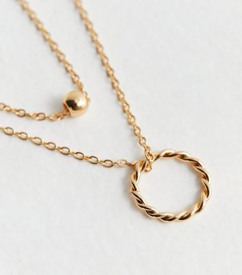 Gold Sphere and Twist Hoop Layered Necklace New Look