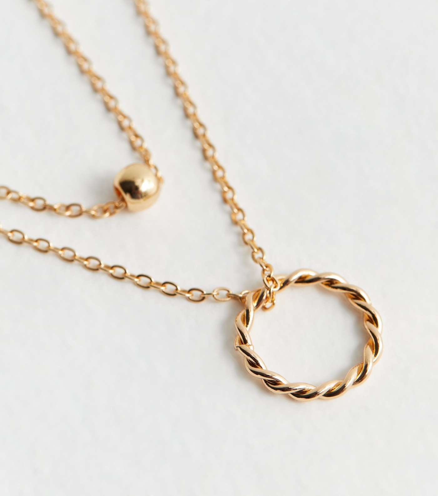 Gold Sphere and Twist Hoop Layered Necklace Image 4