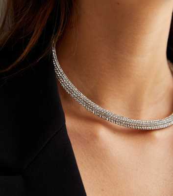 Silver Diamanté Tube Necklace