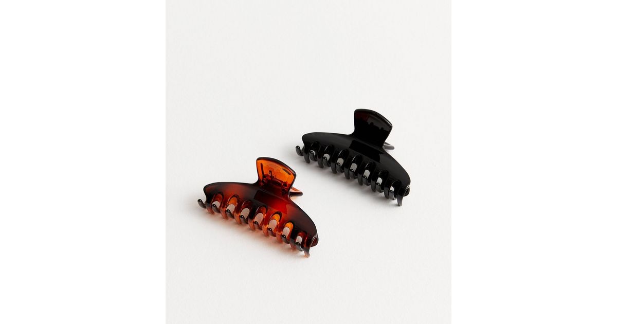 2 Pack Black Tortoiseshell Bulldog Hair Clips New Look
