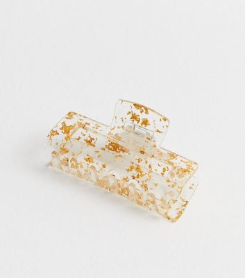 Gold Speckled Rectangle Hair Claw Clip New Look