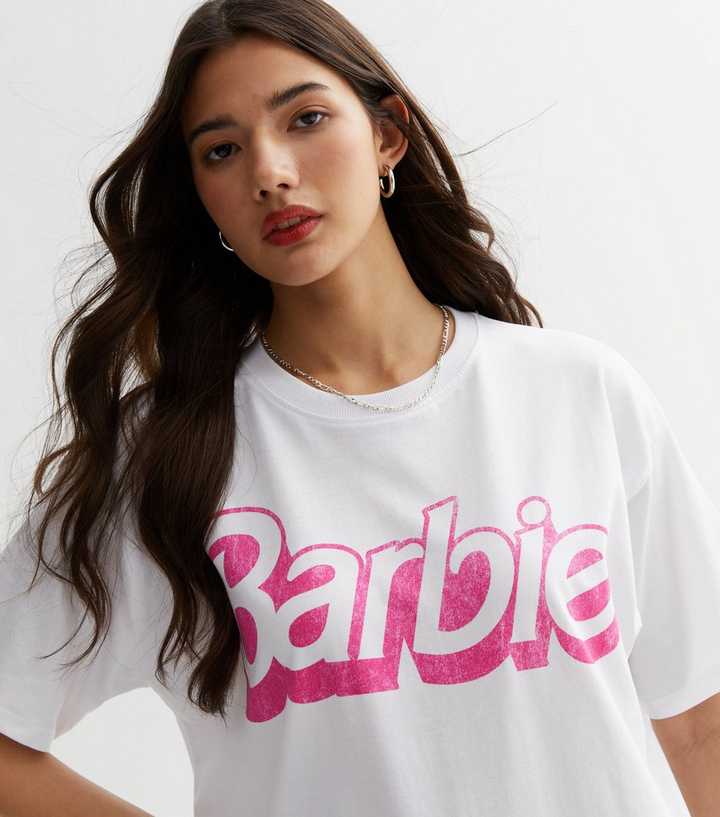 White Cotton Barbie Oversized Logo T-Shirt