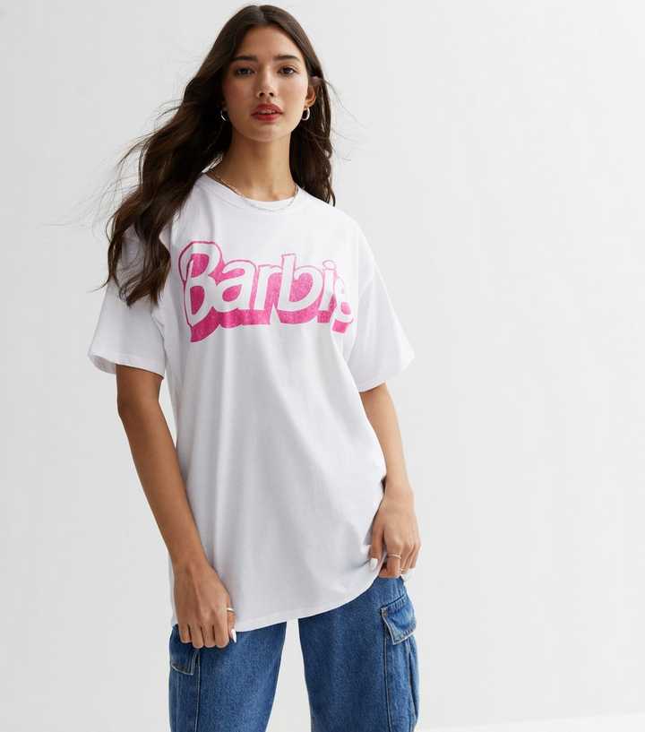 White Cotton Barbie Oversized Logo T-Shirt