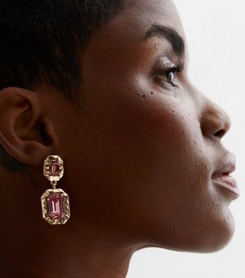 Pink Gemstone Drop Earrings New Look