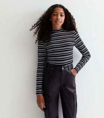 Girls Black Stripe Long Sleeve Top New Look