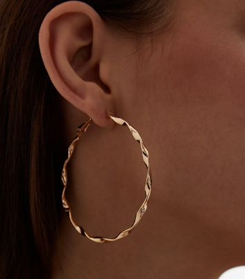Gold Large Twist Hoop Earrings New Look