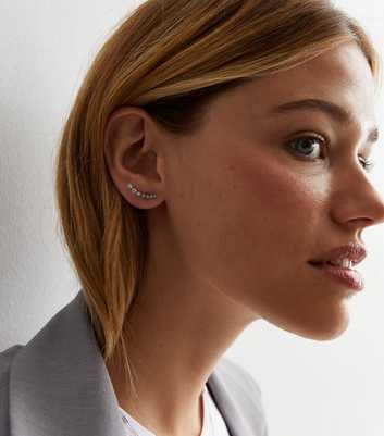 Silver Diamanté Cuff Stud Earrings