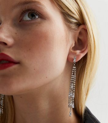Crystal Baguette Tassel Earrings New Look