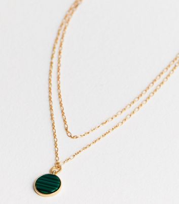 Dark Green Layered Semi Precious Stone Necklace New Look