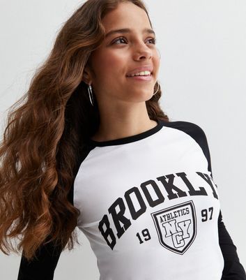 Girls Black Brooklyn Logo Long Sleeve T-Shirt New Look