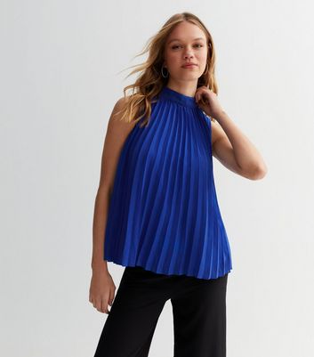 Gini London Blue Pleated Skater Top New Look