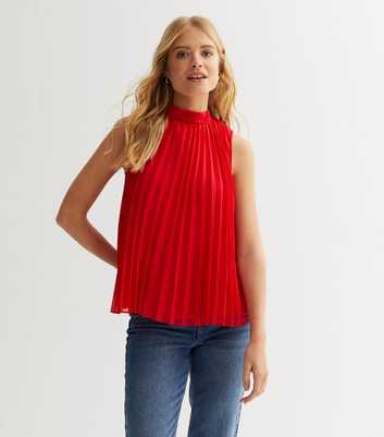 Gini London Red Pleated Skater Top
