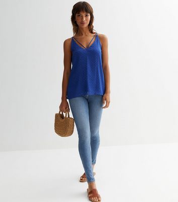 Gini London Bright Blue Chiffon Double Strap Cami Top | New Look