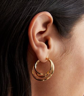 Gold triple hoop on sale earrings