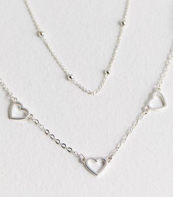 Silver Heart Charm Layered Necklace New Look